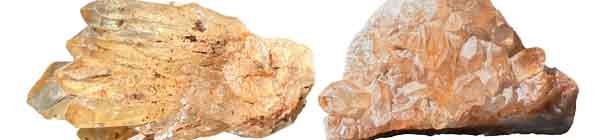 Two New Crysal Essences A picture of a piece of Tangerine Quartz and a piece of Kundalini Quartz